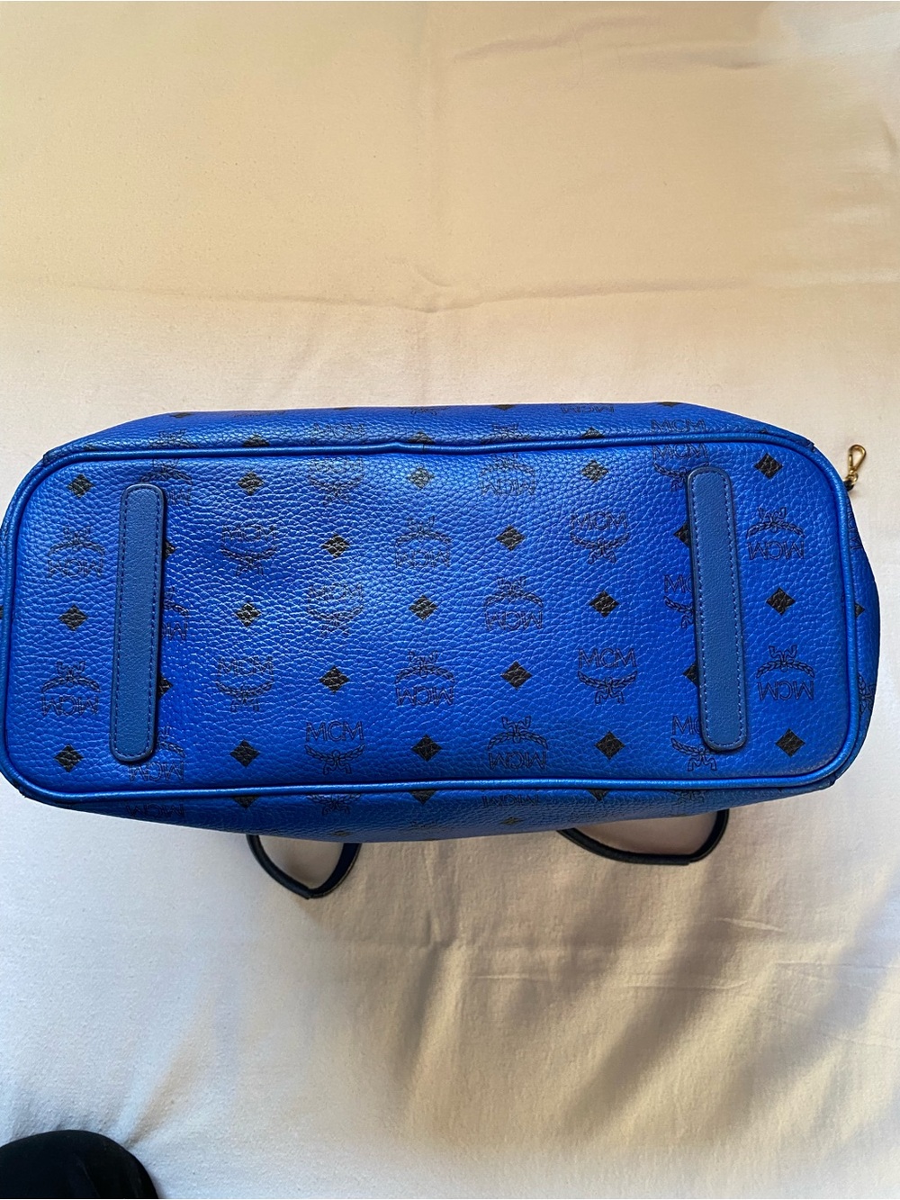 MCM Royal Blue Monogrammed Tote with Gold Plaque (Reversible) - Picture 3 of 4
